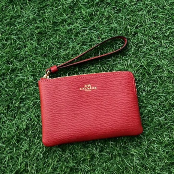Coach Handbags - Coach Corner Zip Wristlet Red Leather